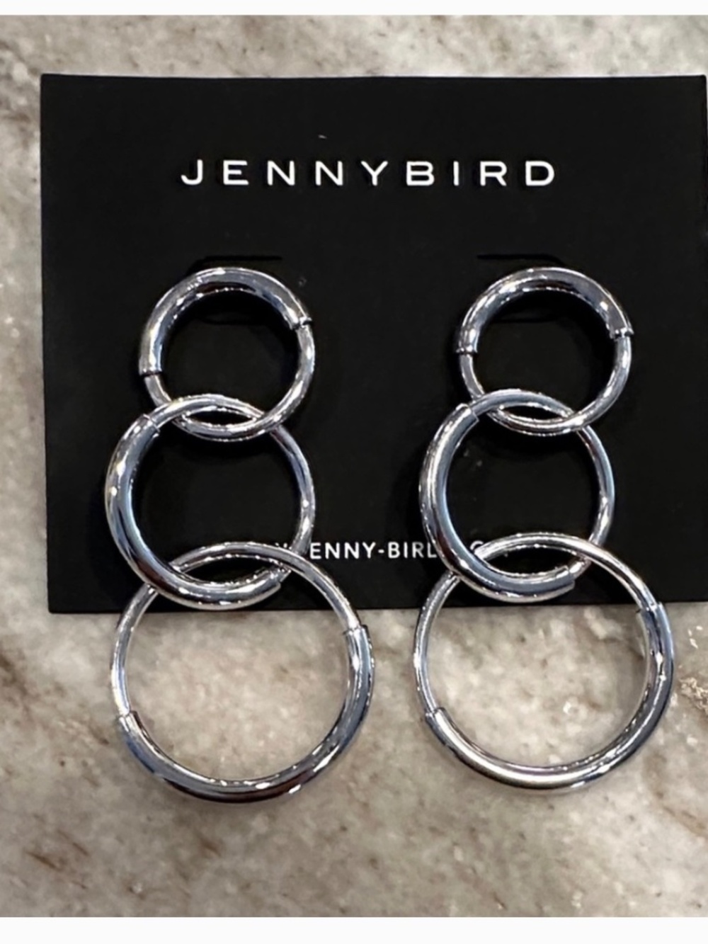 NWT Jenny Bird Ossie Earrings Silver Statement Hoops Sculptural Drop - Picture 2 of 4